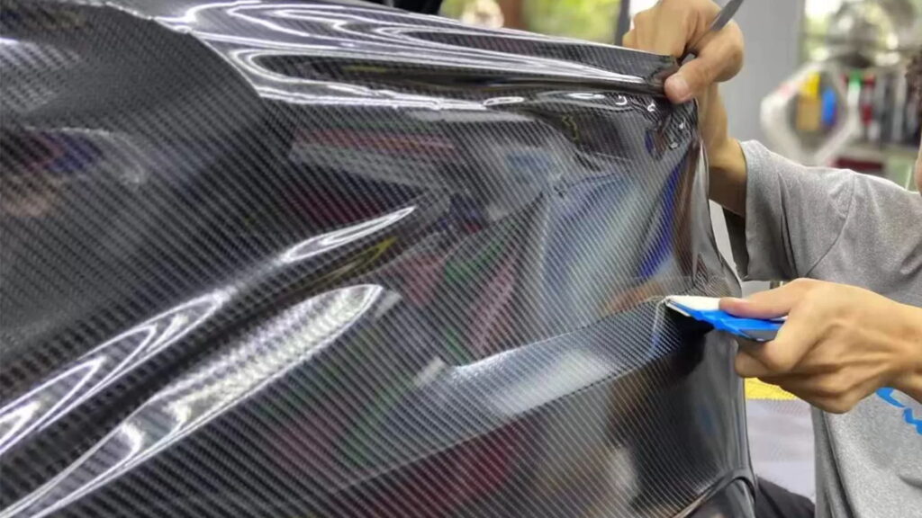 Carbon Fiber Style Wrapping applied to a car by professional