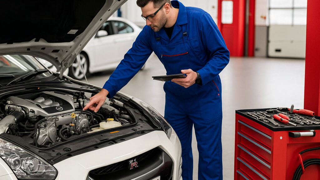 mechanic checking car engine