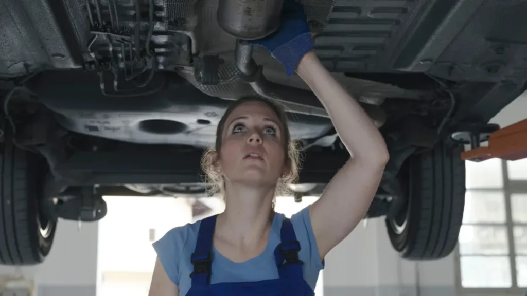 Car oil leak inspection by lady expert